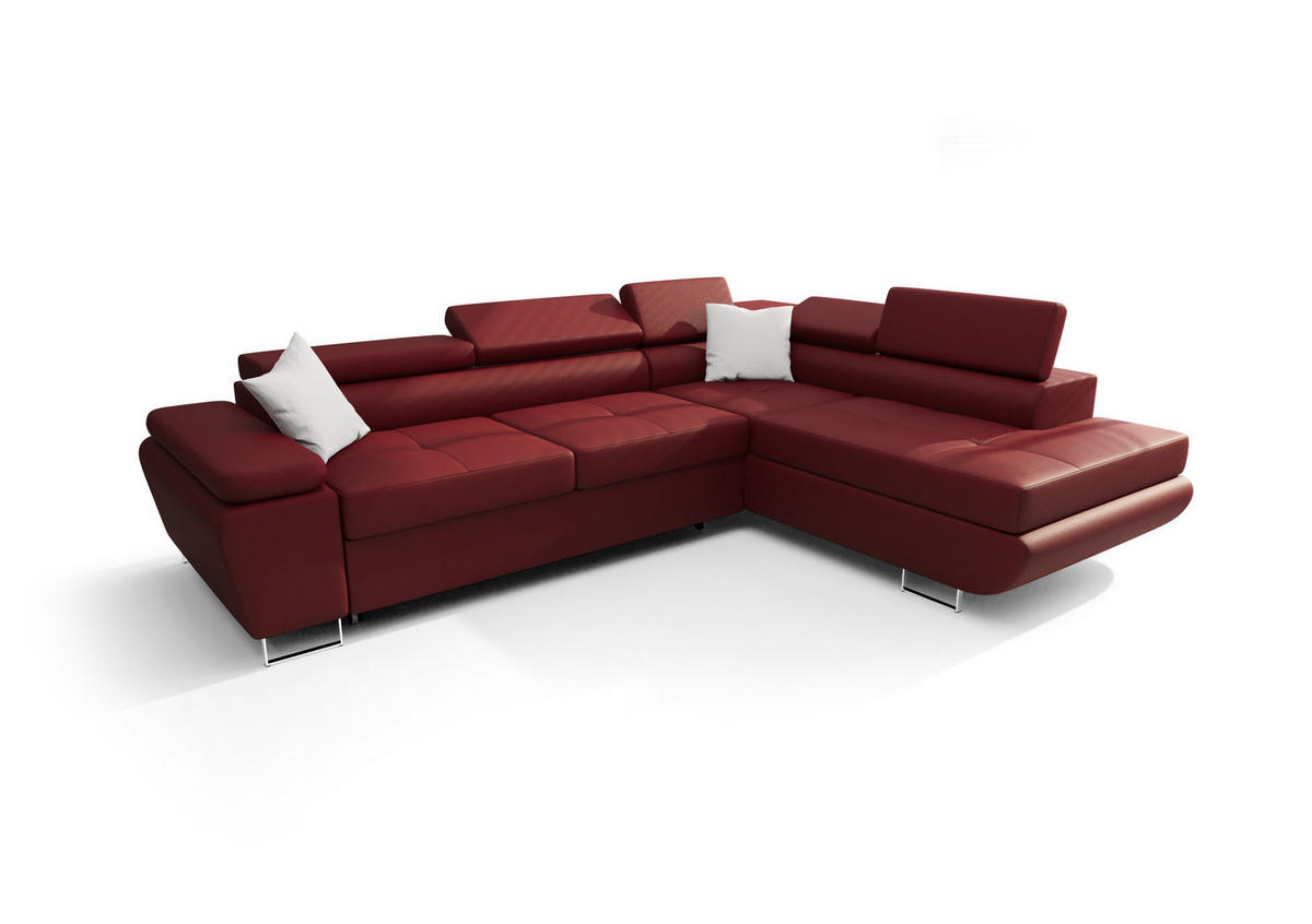 ECKSOFA KONGO RBN04, Eckcouch in L-Form mit Schlaffunktion, Farbe: Rot, Kunstleder, Ottomane Rechts - Rot, Textil (272/200cm) - O-Sofa
