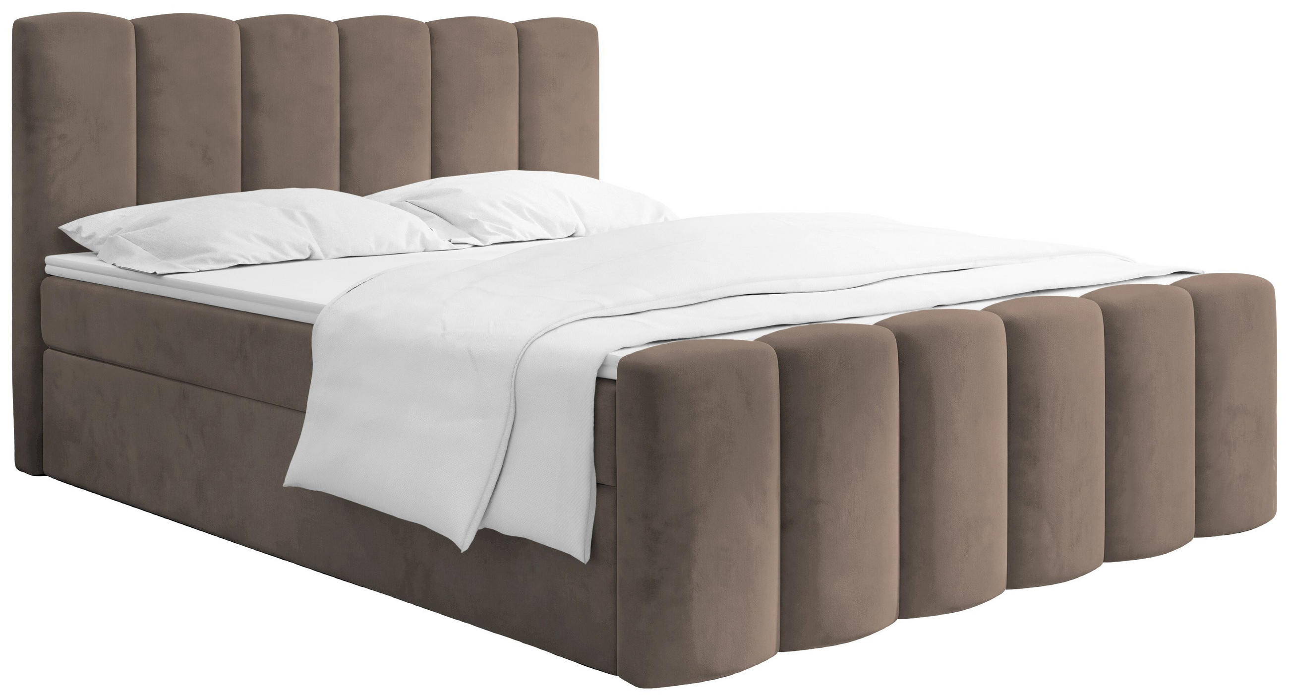 BOXSPRING POSTEĽ Serenity s Úložným Priestorom – Hnedý zamat – 120x200 cm – Taštičkový Matrac H4 a Penový Topper - hnedá/čierna, drevo/kompozitné drevo (120/200cm) - WFL GROUP