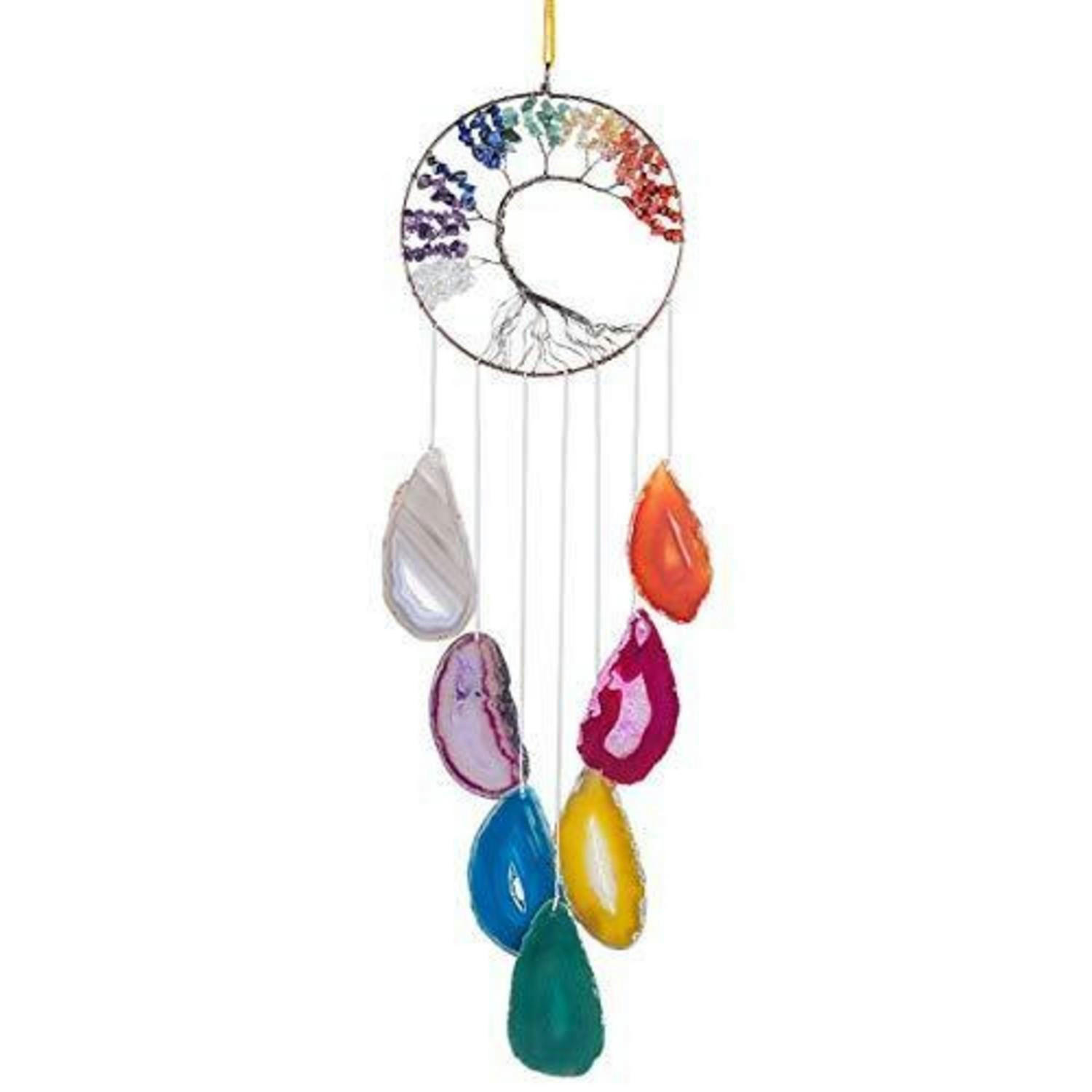 WINDSPIEL Lebensbaum Achat Scheiben 7 Chakren Mehrfarbig 63 cm - Multicolor, Stein (63/15/1cm)