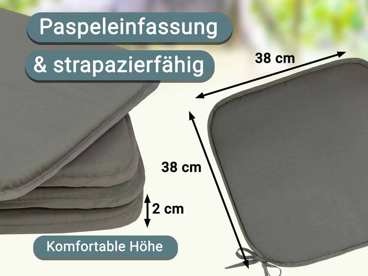 STUHLKISSEN, 4er-Set, 38x38 cm, 85% Polyester, 15% Polyamid, Grau - Anthrazit, Textil (38/38/2cm) - Zollner