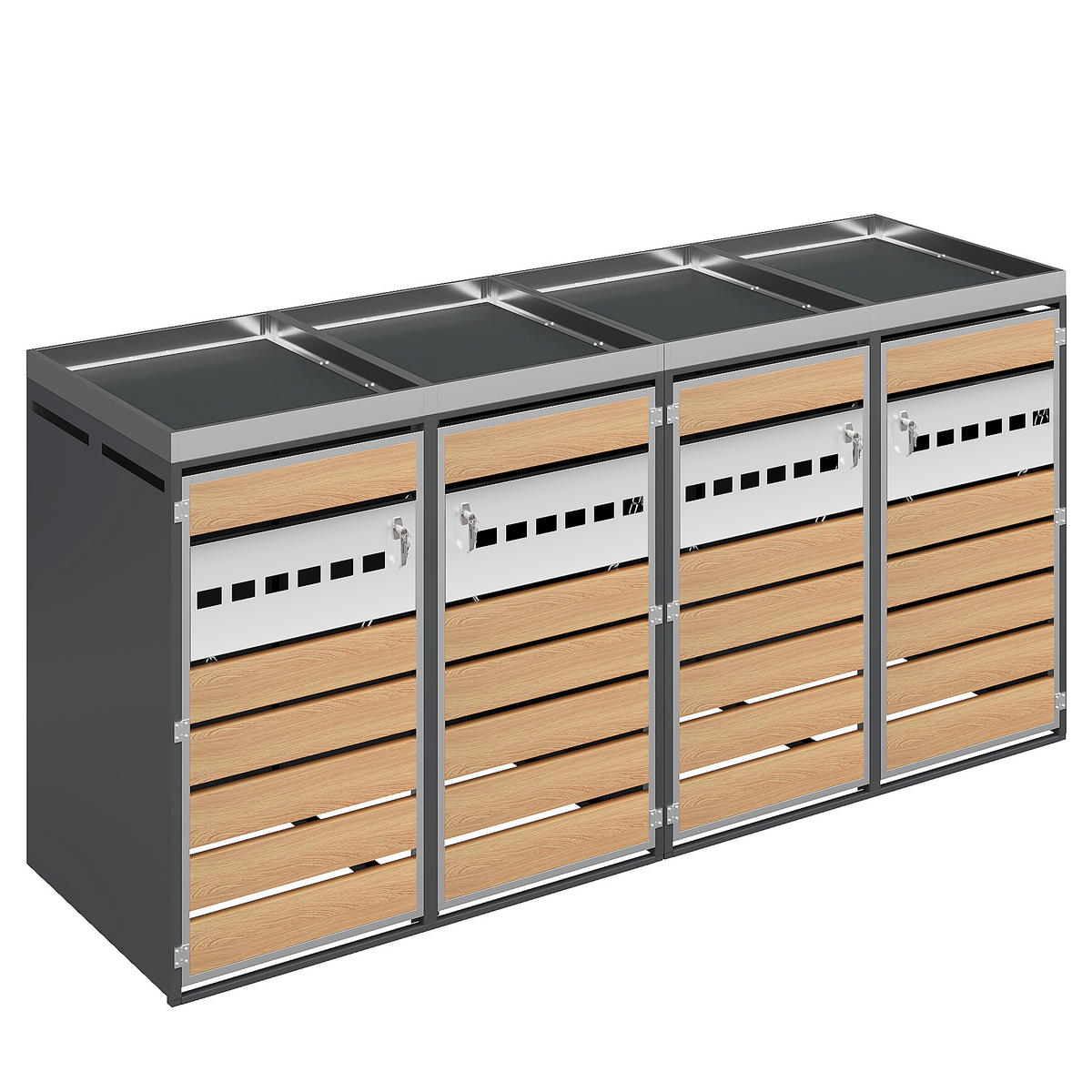 MÜLLTONNENBOX Vier Türen Holzmaserung/Grau - Braun, Metall (132/108/80cm) - ComfortXL