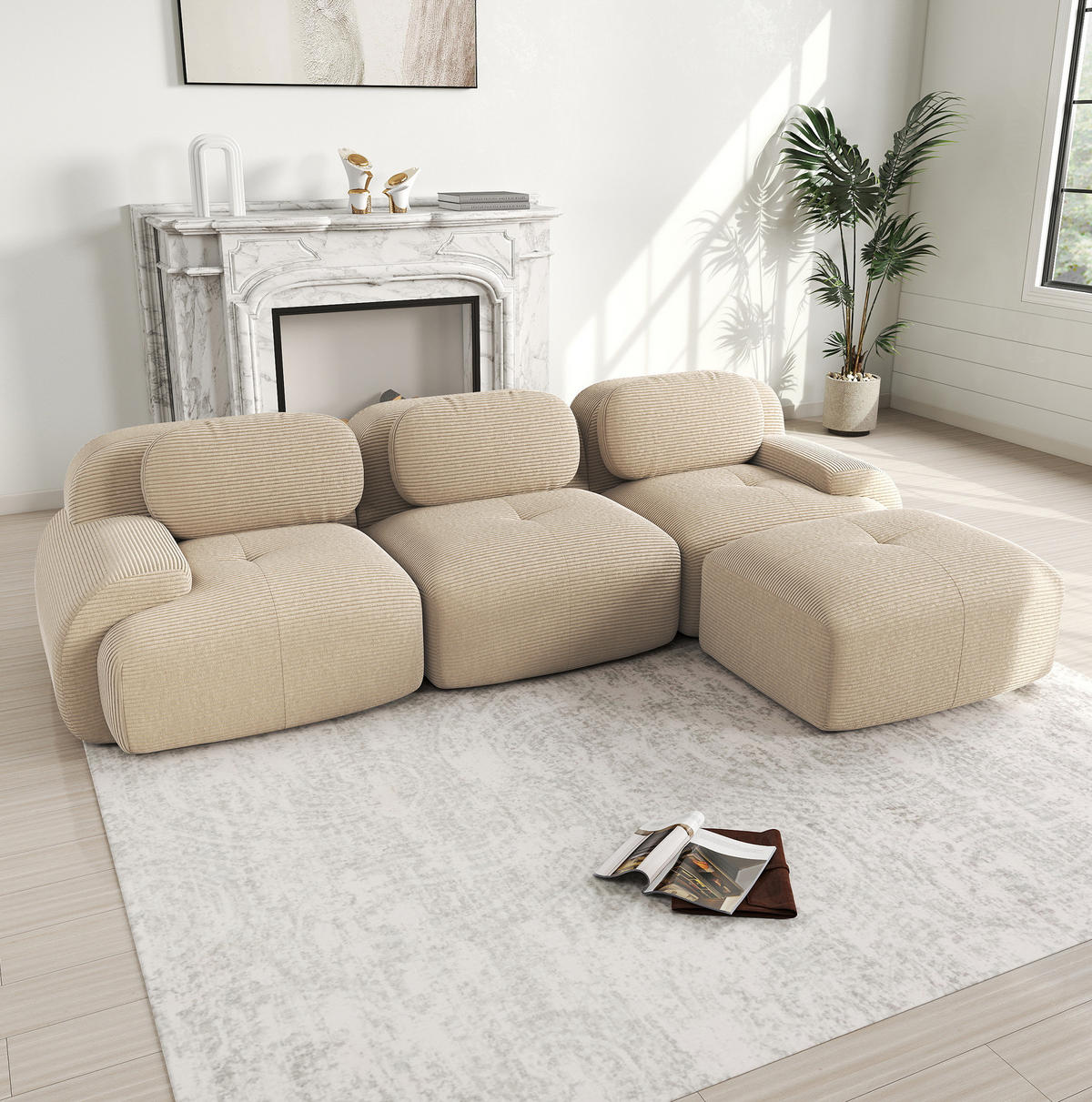 SOFA modular Ecksofa rahmenlos Cord Beige - Beige, Kunststoff (178/298.1cm) - Meubliv