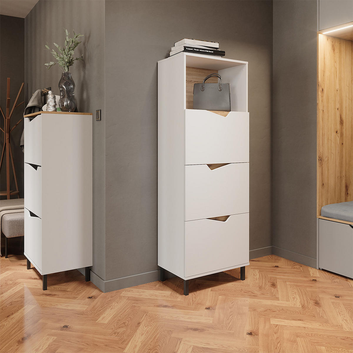 BOTNÍK NA BOTY Marelle Bílá/Artisan - bílá/světle šedá, kompozitní dřevo (60/129.5/38cm) - Vicco