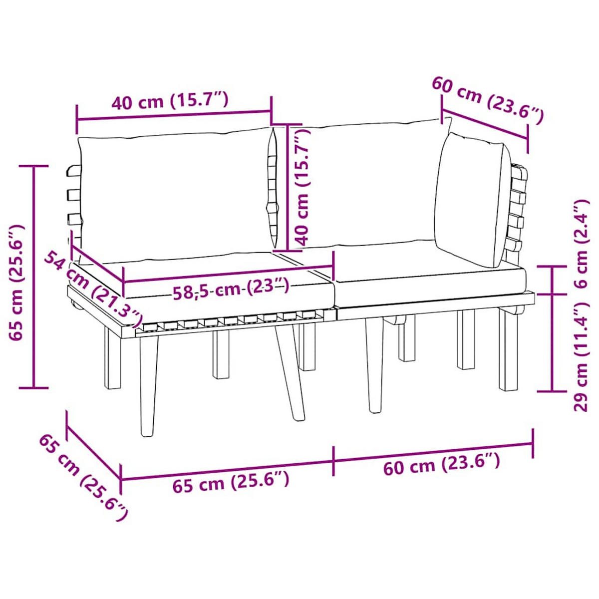 GARTEN-LOUNGE-SET 2Er Set Mit Kissen Massivholz Akazie - Dunkelgrau, Holz/Textil - vidaXL