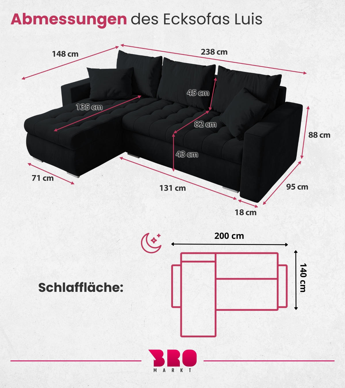 ECKSOFA Luis mit Schlaffunktion Graphit Samt - Silberfarben/Graphitfarben, Kunststoff/Textil (148/238cm) - Bromarkt