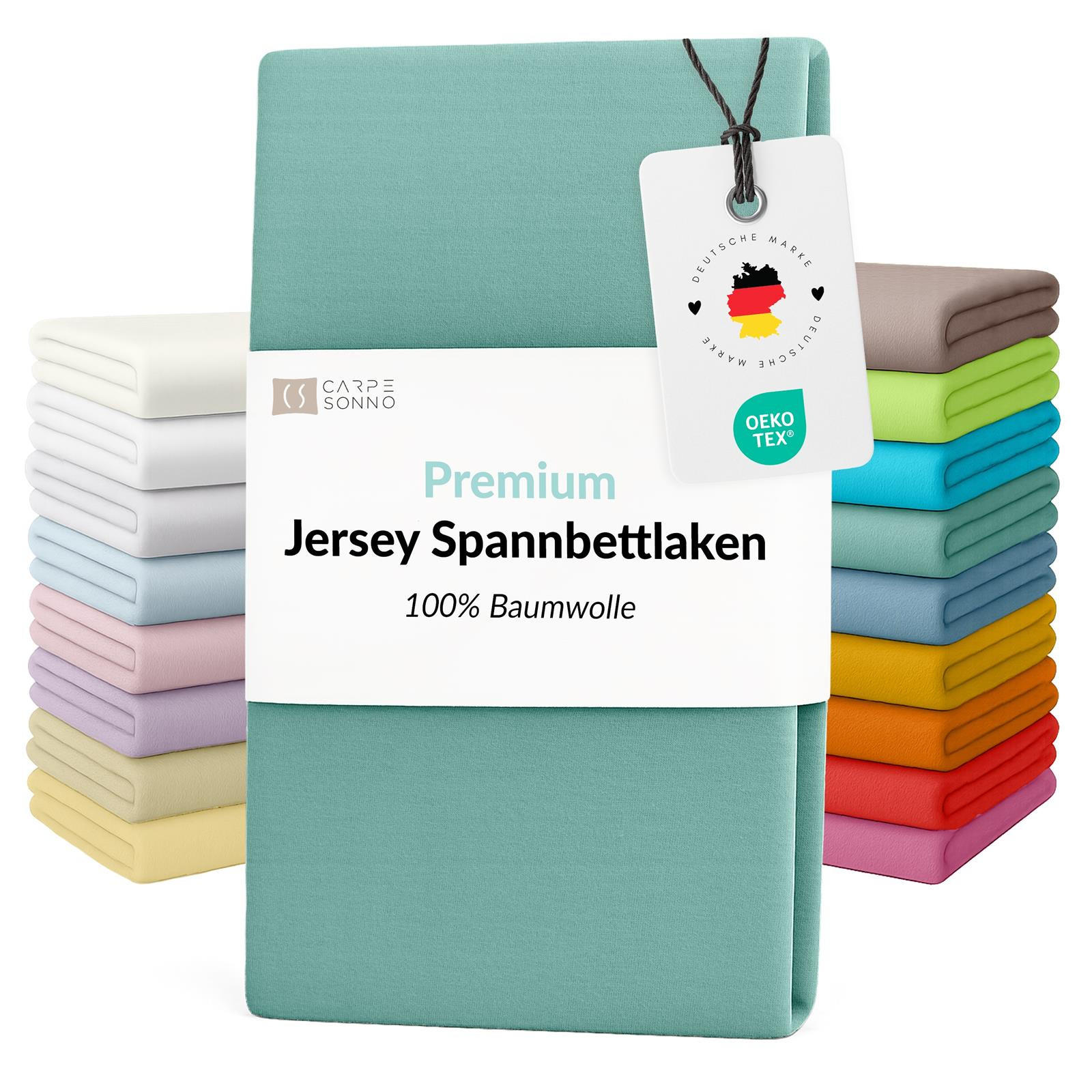 MAKO-JERSEY-BETTLAKEN 140x200 - 160x200 Feine Spannbettlaken aus 100% Baumwolle, Spannbetttuch Laken Uni Aqua - Mintgrün, Textil (140/200cm) - Carpe Sonno