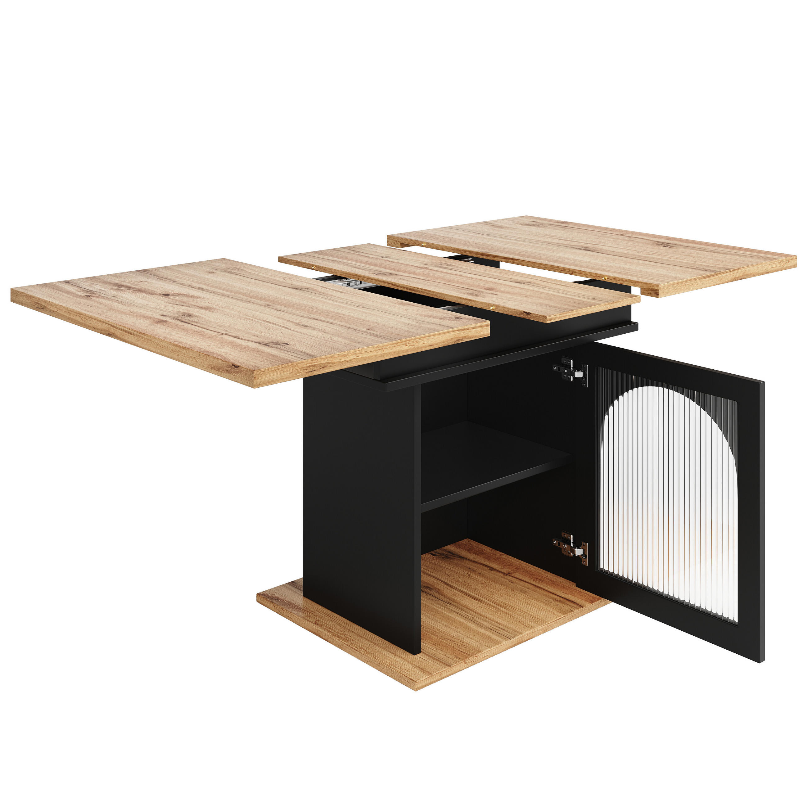 ESSTISCH in Schwarz und Holzoptik 110-140/70/76 cm - Schwarz, Glas/Holzwerkstoff (140/70/76cm) - Urban Meuble