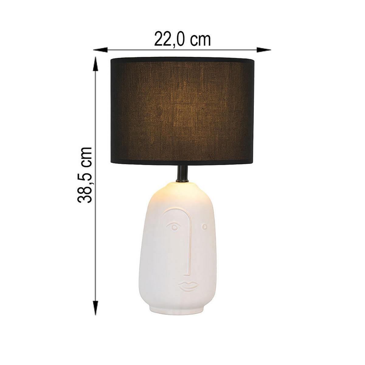 TISCHLEUCHTE Face Keramik Schwarz - Schwarz, Textil (22/22/38.5cm)