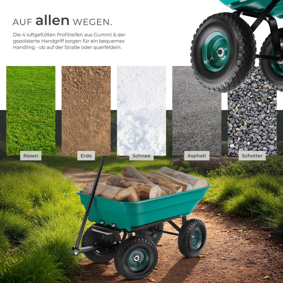 GARTENWAGEN Cubbi, Belastbarkeit 120 kg, grün - Grün, Metall (47.5/46/100cm) - tectake