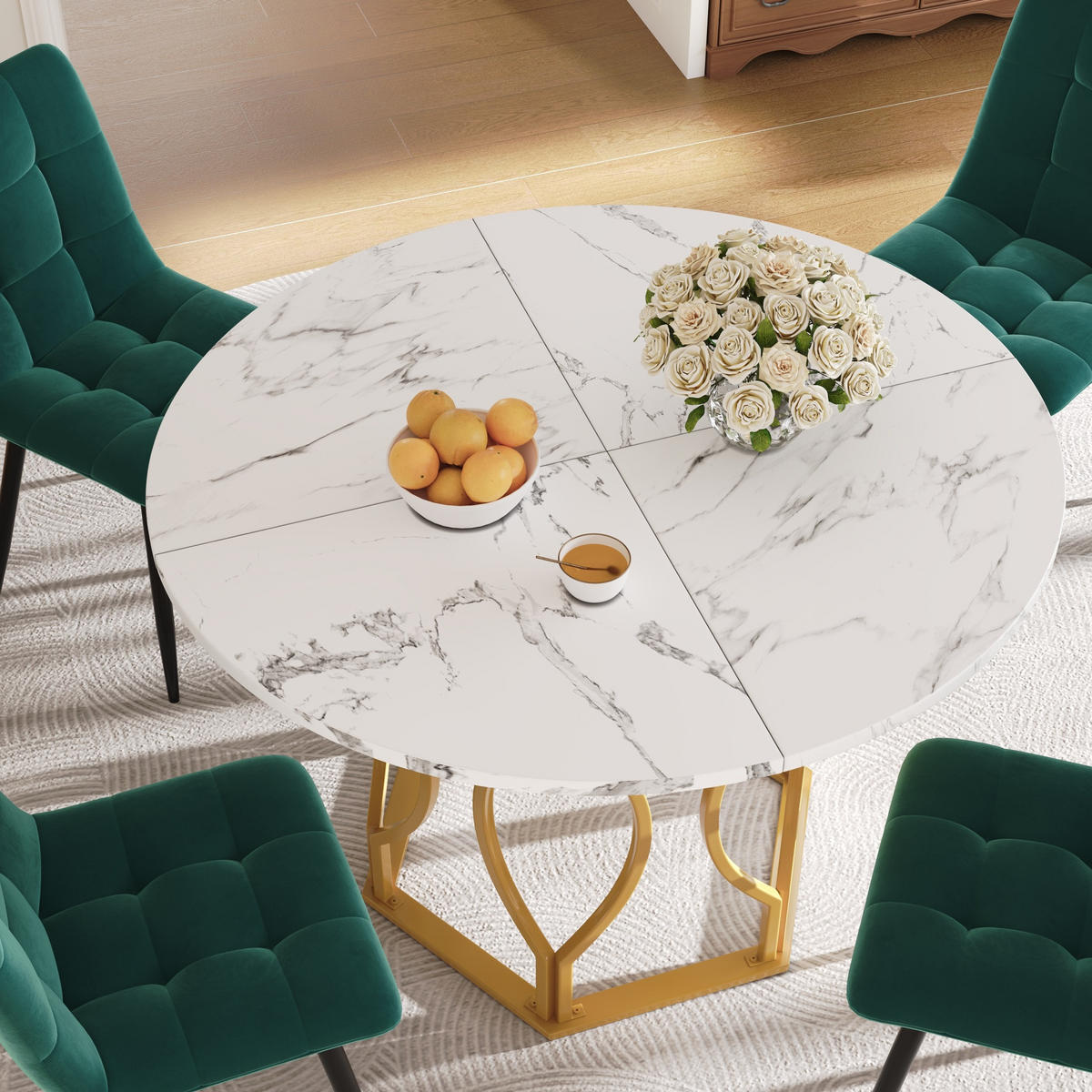 ESSTISCH 100x100x76 cm in Gold und Weiß aus MDF mit Metallbeinen als kompakter Tisch - Weiß, Holzwerkstoff (100/100/76cm) - Modfu