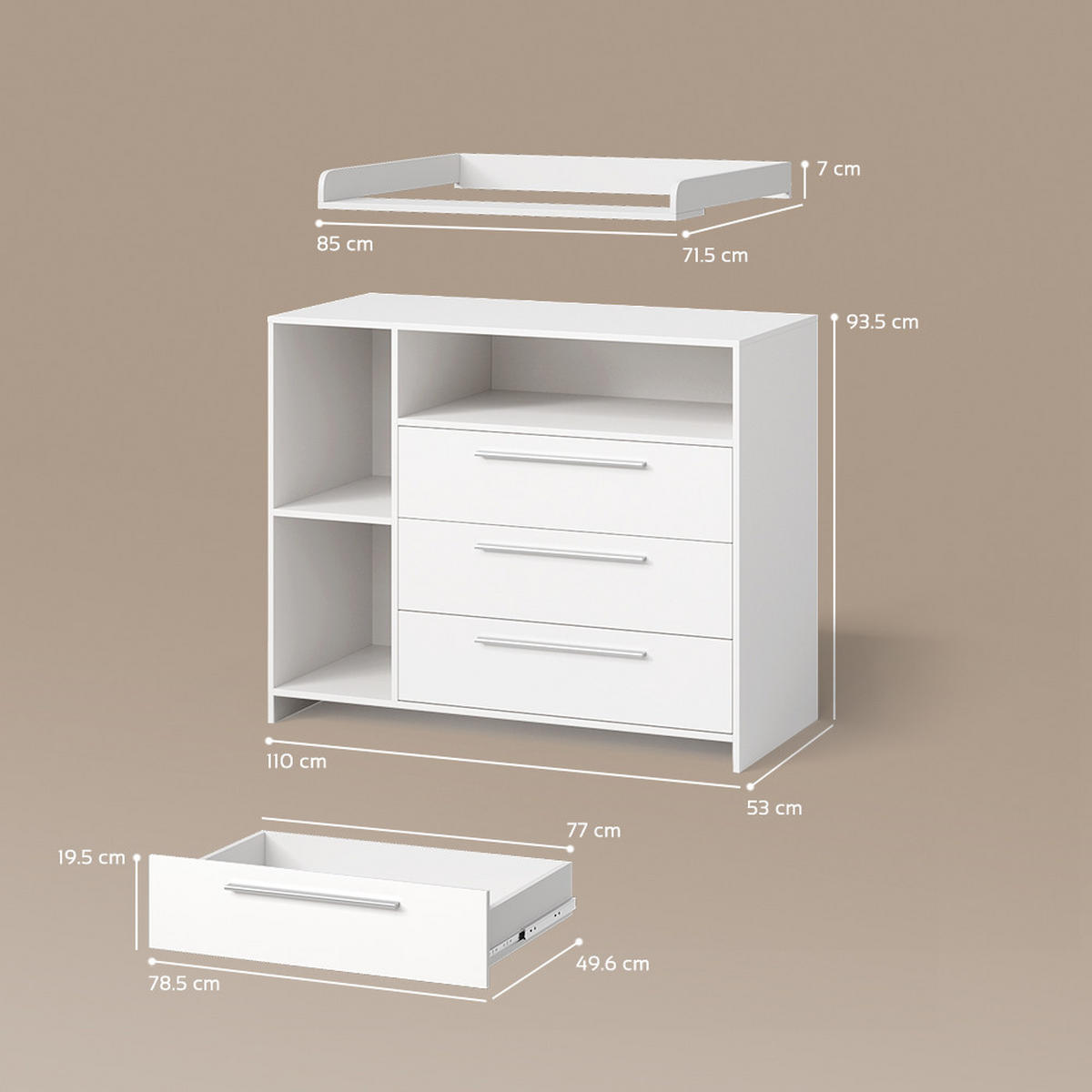 WICKELKOMMODE Nera, Weiß, mit Wickelaufsatz - Weiß, Holzwerkstoff (110/93.5/53cm) - Livinity®