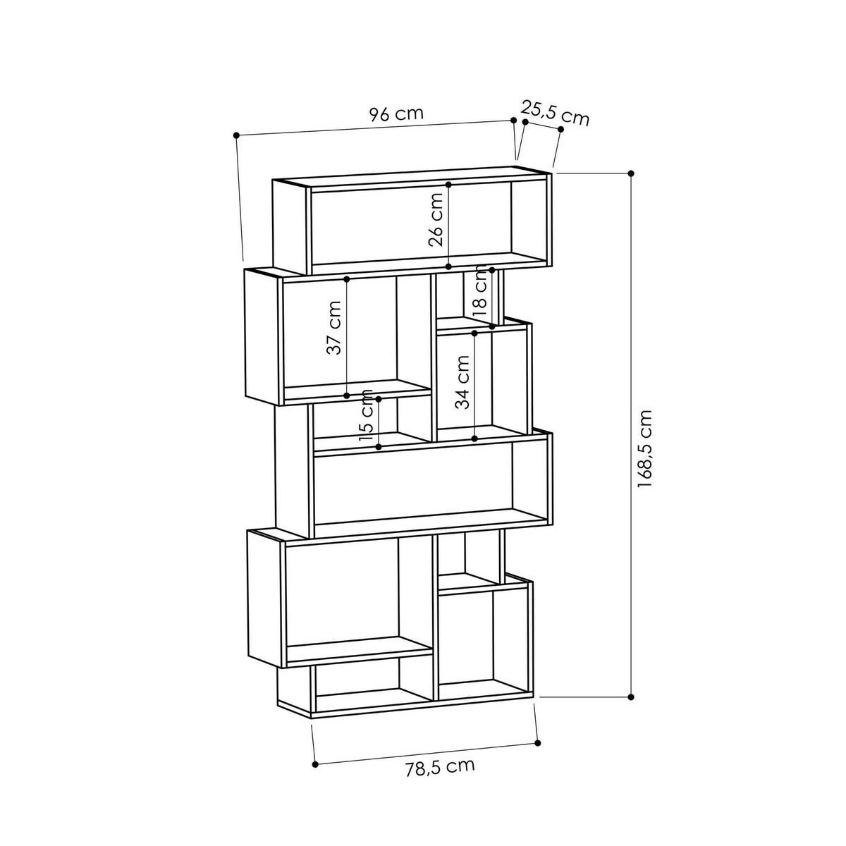 BÜCHERREGAL mit Fächern 96/25/168 cm - Braun, Holzwerkstoff (25.5/168.5/96cm) - Calicosy