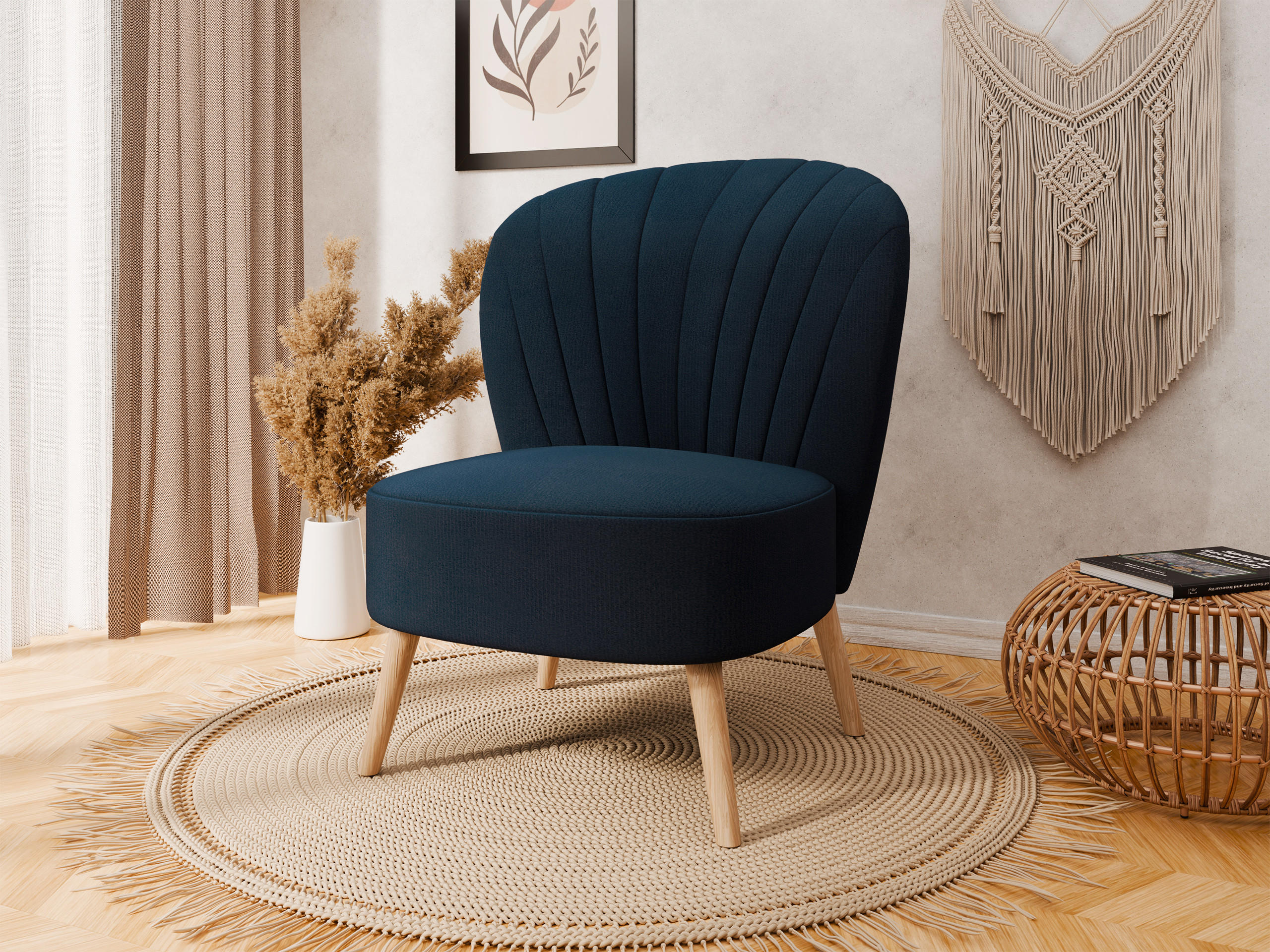 SESSEL Lumora mit Holzbeinen Blau - Blau, Holz (68/82/78cm) - Panda Möbel