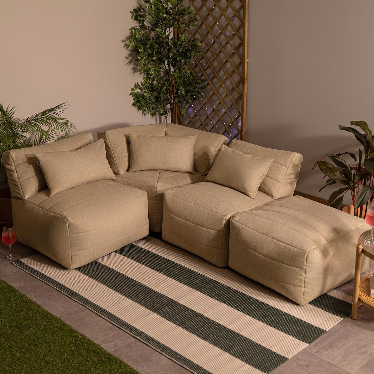 SITZSACK-SOFA 4-tlg. modular outdoor Noa - Beige, Textil (303/70/78cm) - icon