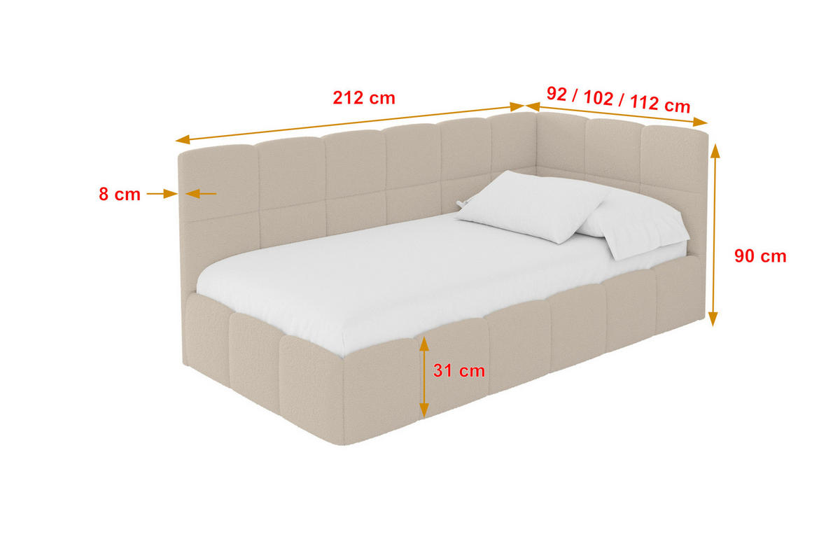 EINZELBETT Jugendbett mit Bettkasten Links, mit Matratze - LIVY 80x200 Dunkelbeige - Mokka, Holzwerkstoff/Textil (80/200cm) - ALTDECOR