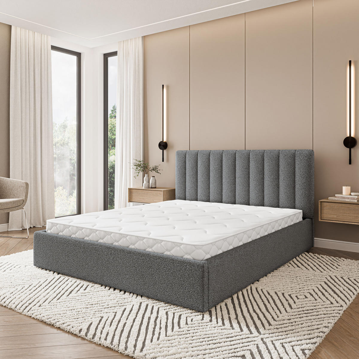 POLSTERBETT DEMERA Q 180x200 cm mit Bettkästen - Grau - Grau, Holz (180/200cm) - MASSENO