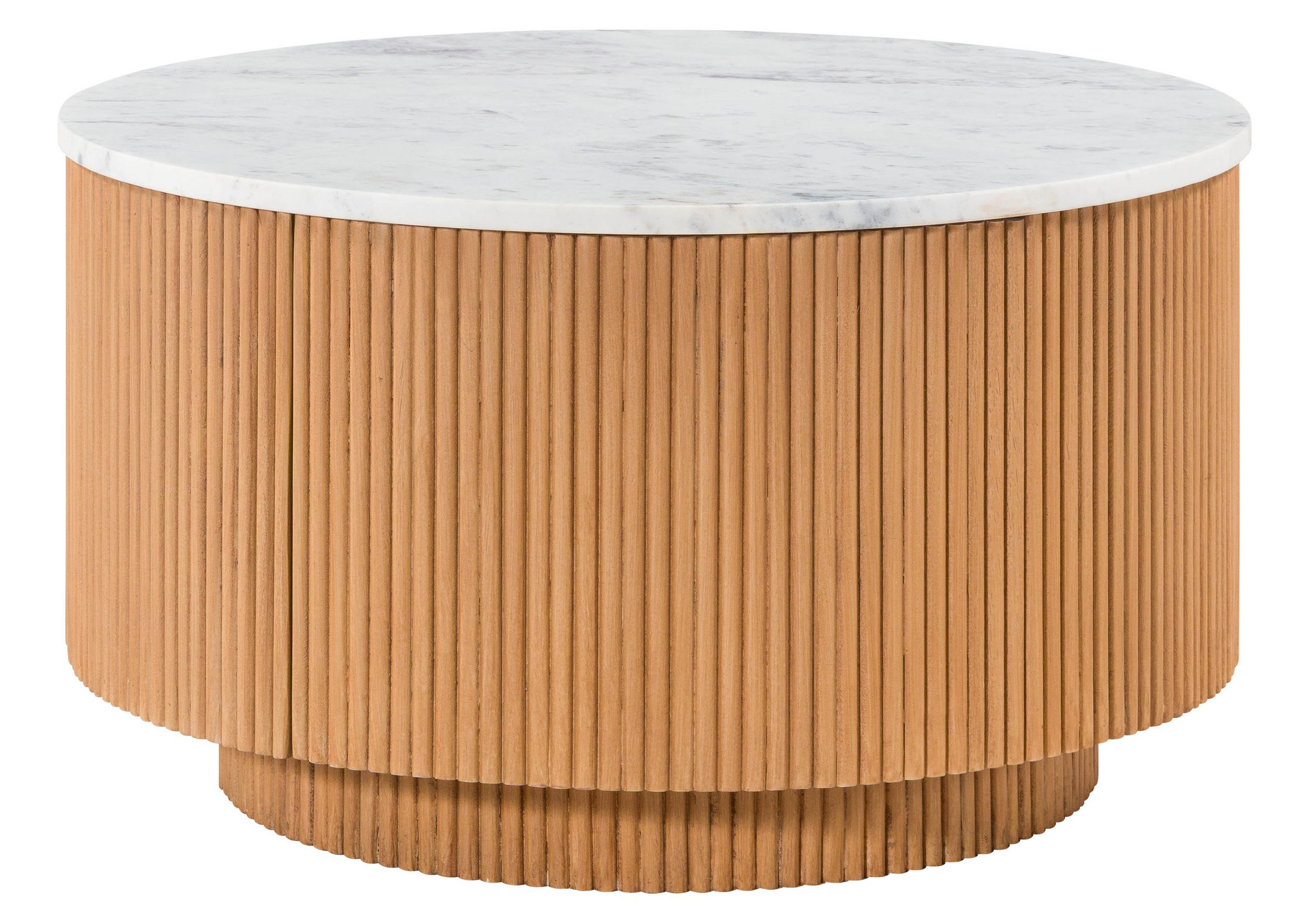 COUCHTISCH rund Mango 80x80x45 natur lackiert / Marmor weiß BARCELONA #520 - Naturfarben, Holz (80/80/45cm) - Massivmoebel24