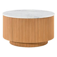 COUCHTISCH rund Mango 80x80x45 natur lackiert / Marmor weiß BARCELONA #520 - Naturfarben, Holz (80/80/45cm) - Massivmoebel24