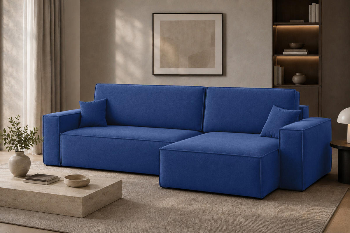 ECKSOFA L-Form Mit Schlaffunktion Und Bettkasten, Veloursstoff Bluvel, Tintenblau, Rechts, BEST XL - Blau, Holz (274/142cm) - Kaiser Möbel