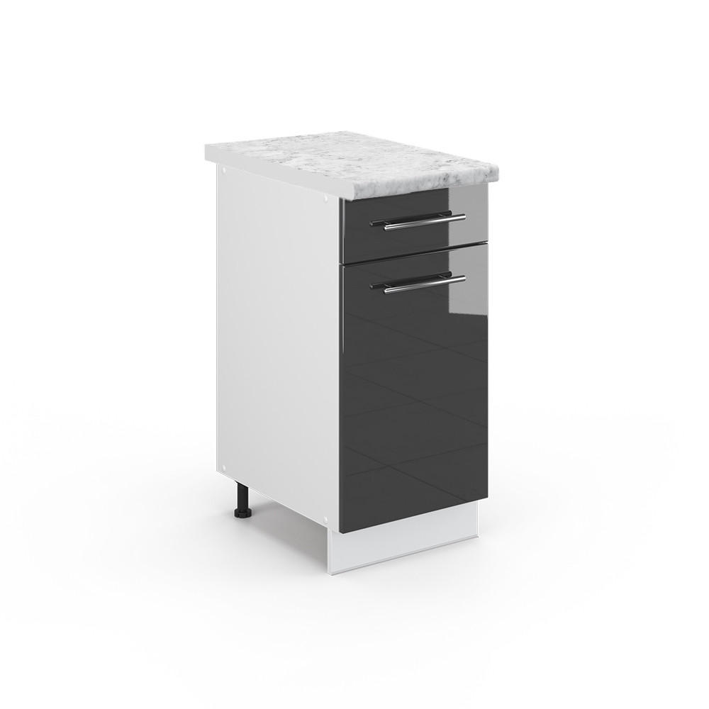 KÜCHENUNTERSCHRANK Fame-Line Anthrazit Hochglanz 40 cm, AP Marmor - Anthrazit/Weiß, Holzwerkstoff (40/82/60cm) - Vicco