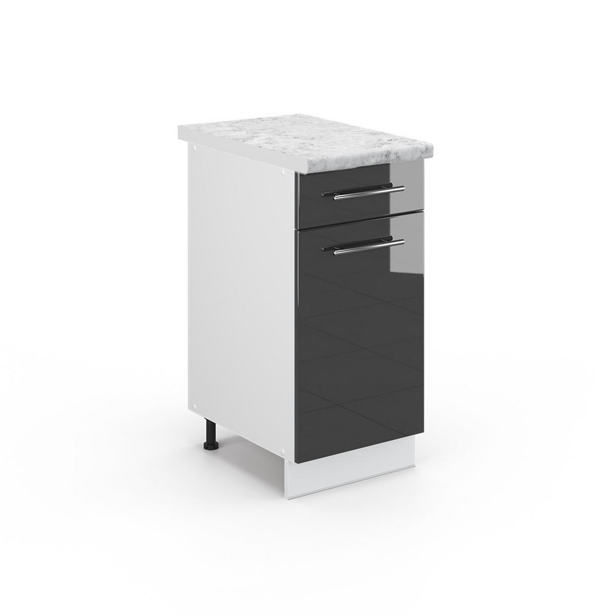 KÜCHENUNTERSCHRANK Fame-Line Anthrazit Hochglanz 40 cm, AP Marmor - Schwarz Hochglanz/Anthrazit, Holzwerkstoff (40/82/60cm) - Vicco