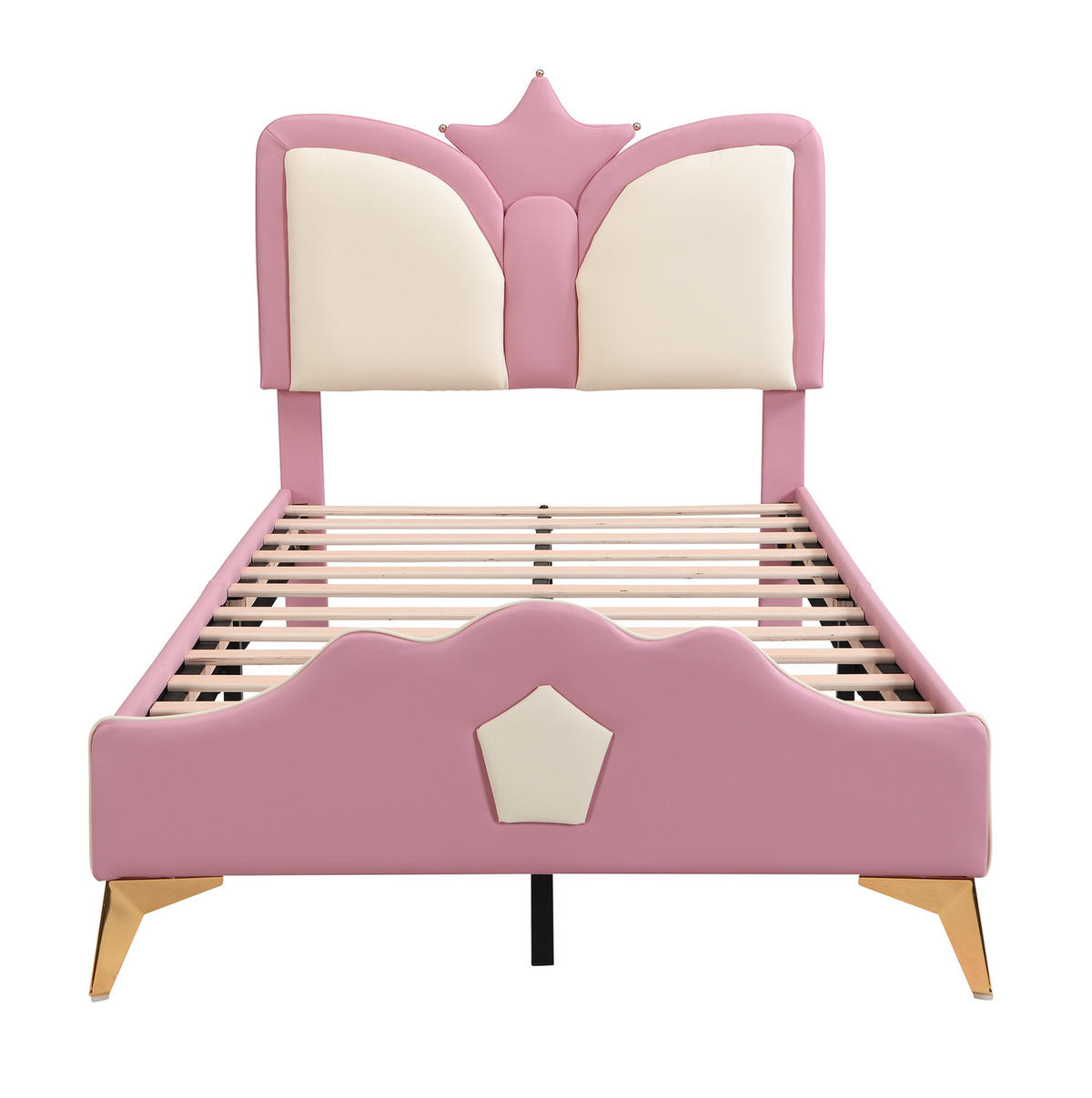 KINDERBETT 90/200 cm aus PU mit Kronen-Kopfteil und weicher Polsterung, Rosa/Weiß - Rosa, Kunststoff (90/200cm) - Redom