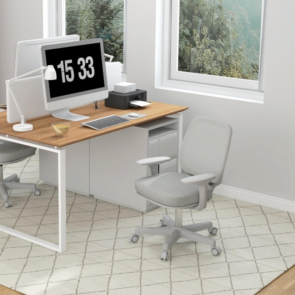BÜROSTUHL in Grau 48x55x94,5 cm, höhenverstellbar mit Drehfunktion und Sicherheitsrollen - Grau, Textil (55/94.5/48cm) - IVMEU