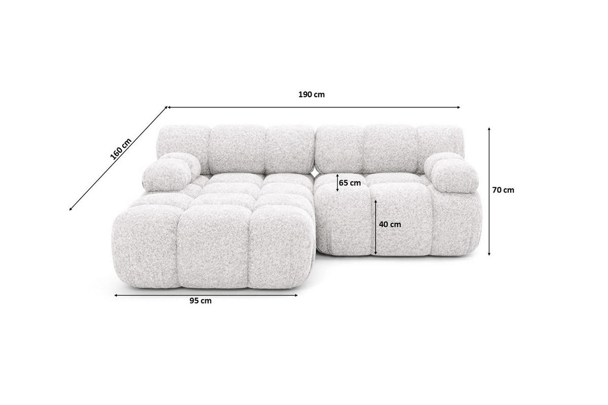 ECKSOFA L-form Mini Modular, Bouclé-Stoff Abriamo, Ecru, Links, Selia - Ecru, Holz (190/160cm) - Kaiser Möbel