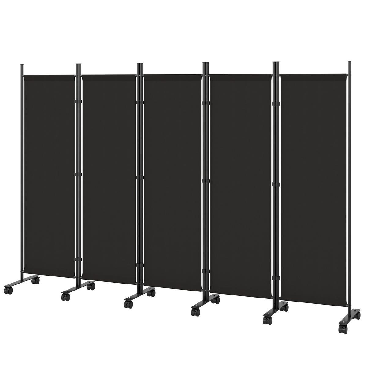 RAUMTEILER,5-TEILIG Stahl mit Rollen Clips,schwarz - Schwarz, Metall (252/170cm) - Vallsero