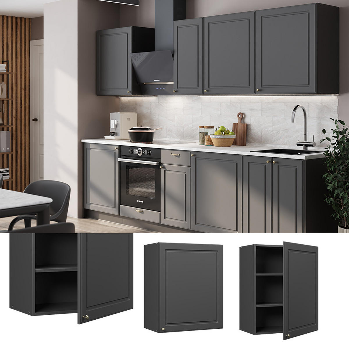 HÄNGESCHRANK Fame-Line, Anthrazit Landhaus, 60 cm - Anthrazit, Holzwerkstoff (60/72/34.1cm) - Vicco
