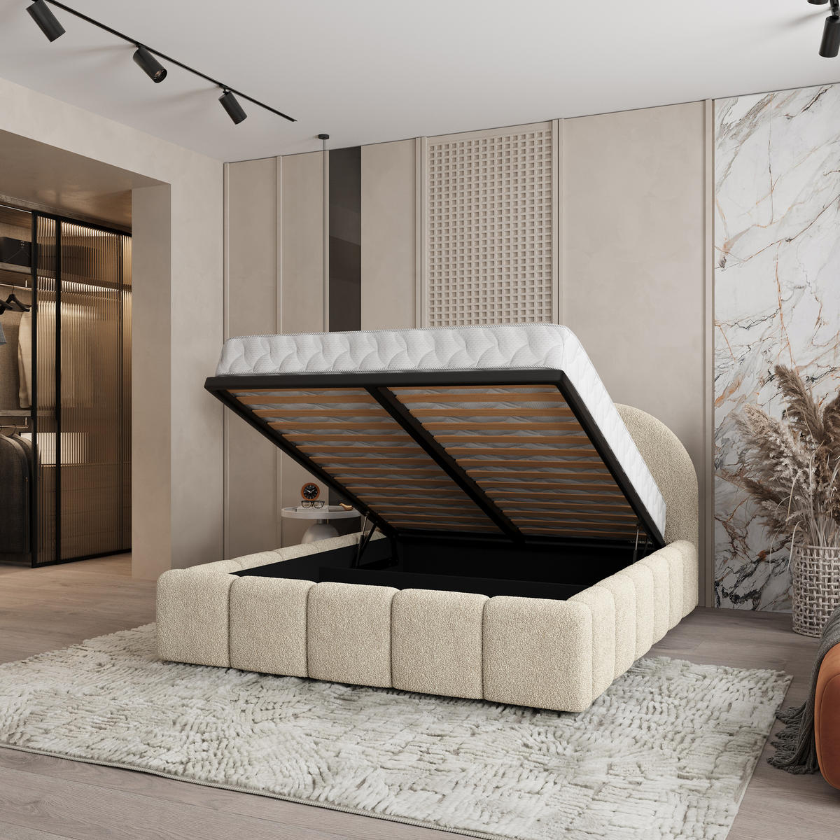 POLSTERBETT FLUSSO 160x200 cm mit Bettkästen - Creme - Creme, Holz (160/200cm) - MASSENO