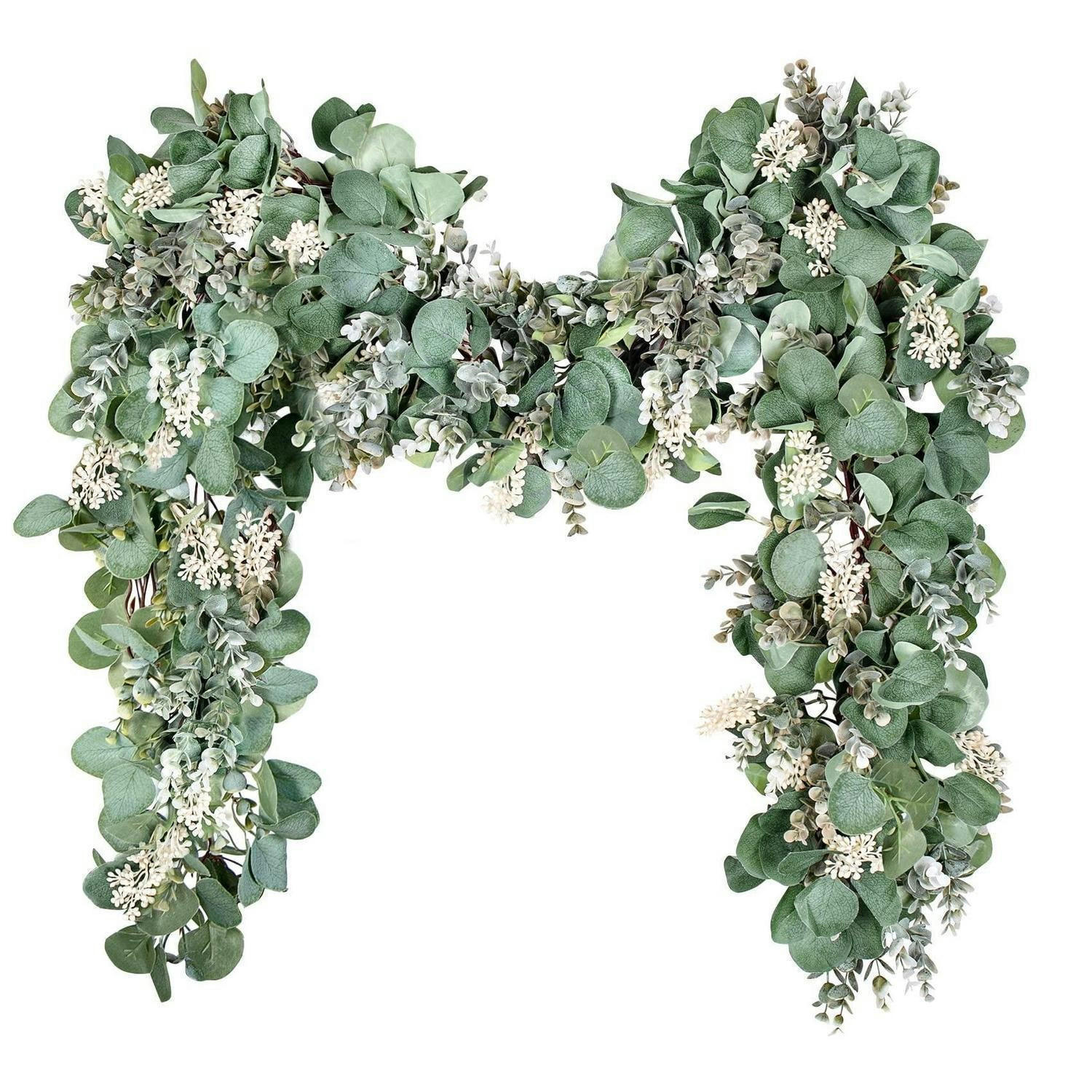 GIRLANDE Eukalyptus 2 m Grün mit Weißen Blumen - Grün, Kunststoff (10cm)