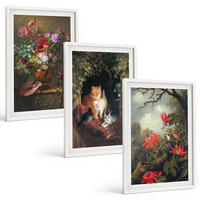 BILDER SET 3er Set - 40x60 cm Weißer Rahmen - Vintage-Blumen, Katzen, Natur - Weiß, Kunststoff (40/60cm) - TULUP