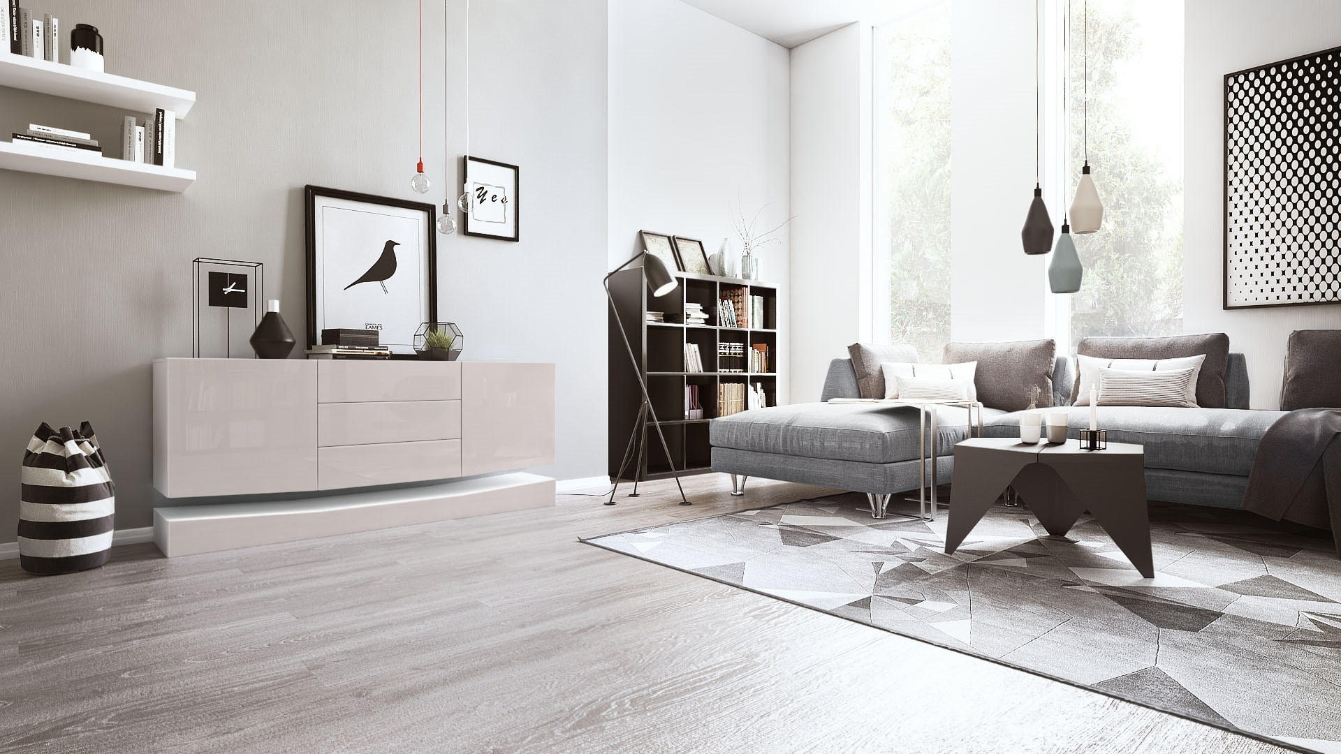 SIDEBOARD City Fronten in Sandgrau Hochglanz - Sandfarben, Holzwerkstoff (178/82/39cm) - Vladon