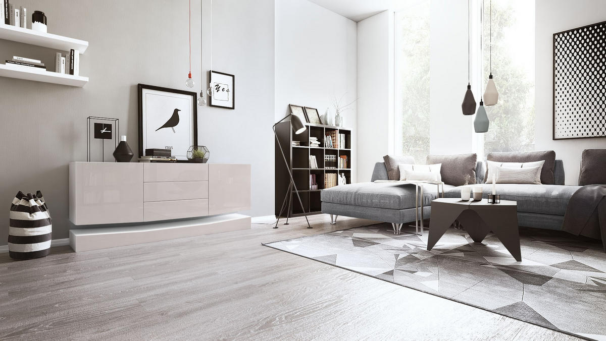 SIDEBOARD City Fronten in Sandgrau Hochglanz - Sandfarben, Holzwerkstoff (178/82/39cm) - Vladon