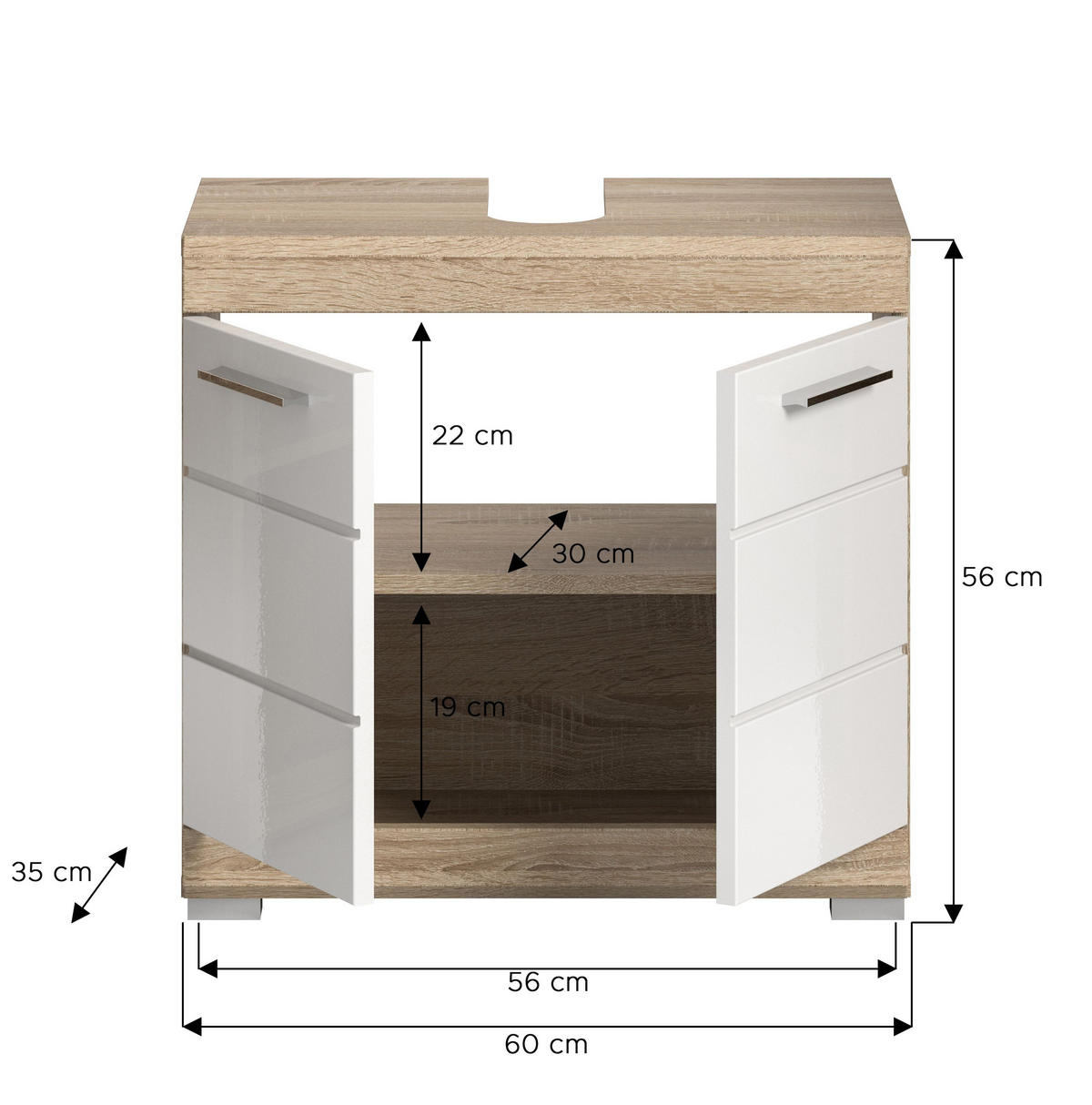 WASCHBECKENUNTERSCHRANK Lambada Bad in Sonoma Eiche hell und weiß HG B/H/T: 60x56x34 cm - Sonoma Eiche, Holz (60/56/34cm)