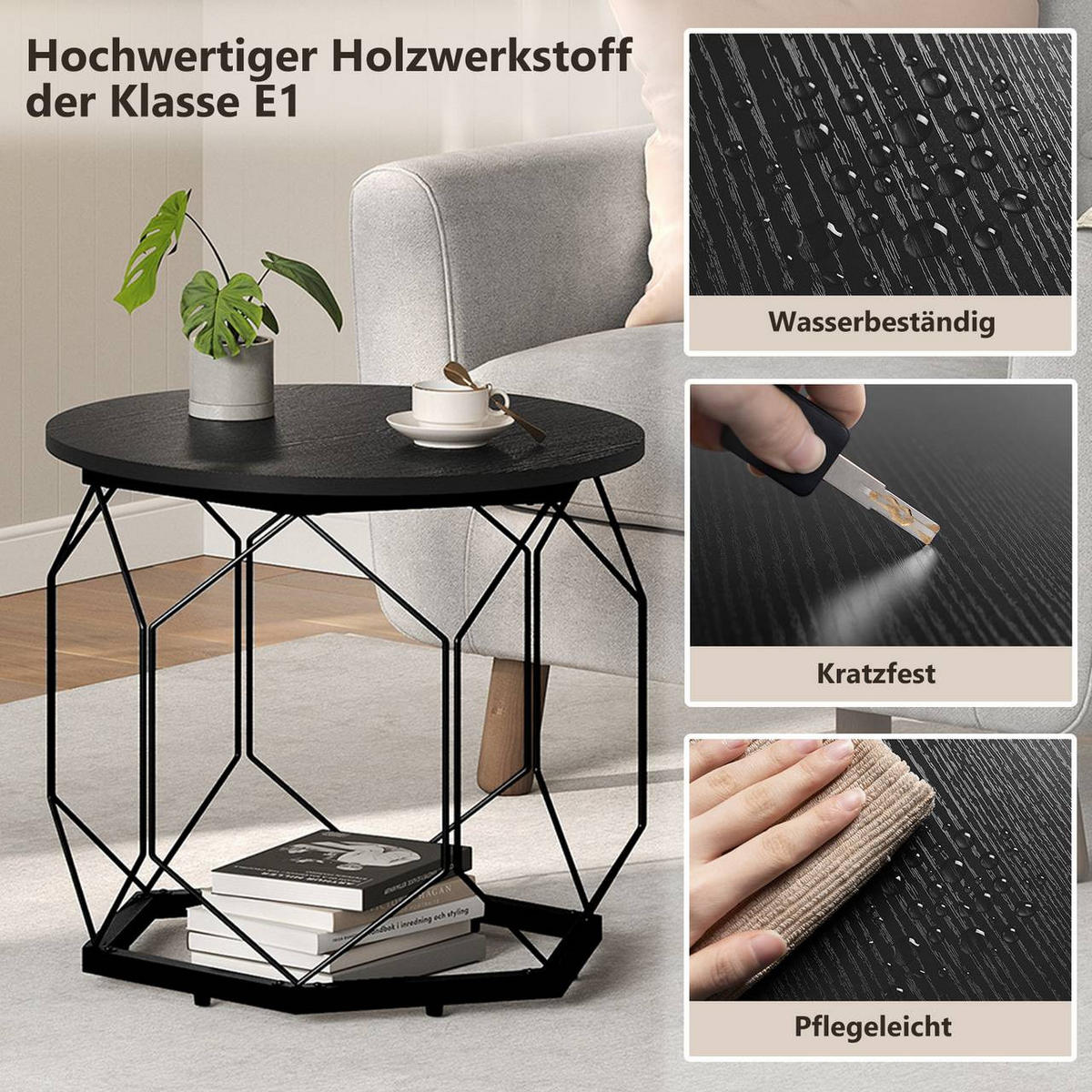 COUCHTISCH 2er Set, rund, Schwarze Holzoptik - Schwarz, Holzwerkstoff/Metall (50/50/45cm) - Woltu