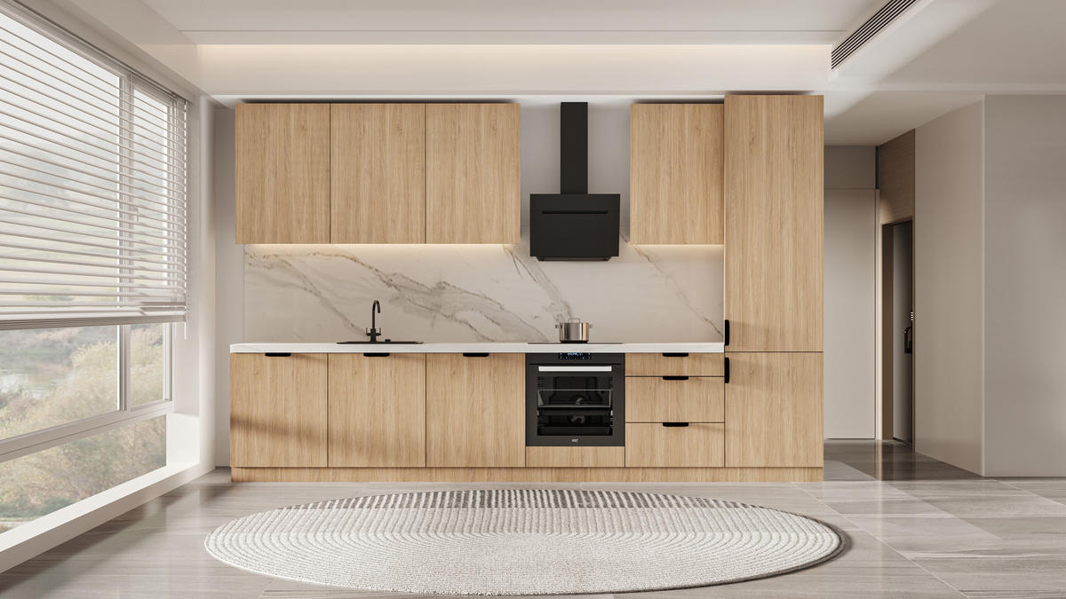 KÜCHENZEILE 360 cm - Sorento KS2-M360 - in Sonoma Eiche - Schwarz/Sonoma Eiche, Holz (360/247/58cm)