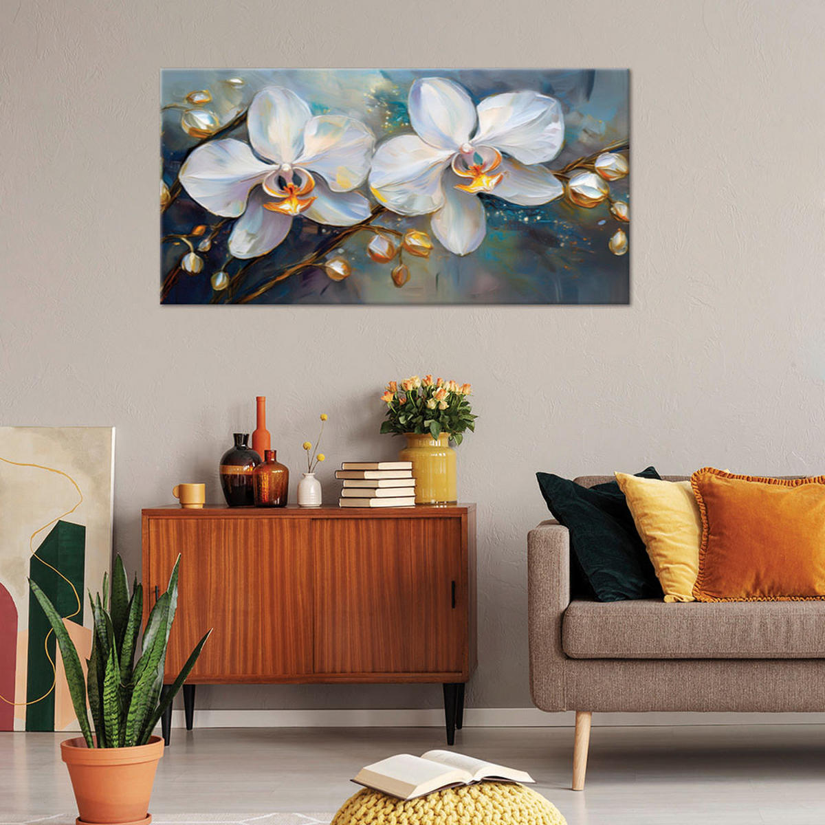 LEINWANDBILD Orchideen weiße Blumen - Weiß, Textil (120/60cm) - Feeby