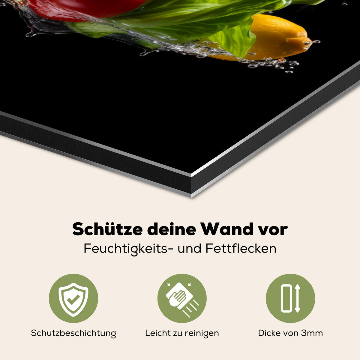 SPRITZSCHUTZ KÜCHE Paprika - Wasser - Gemüse - Schwarz 60x40 cm - Multicolor, Metall (60/0.3/40cm) - MuchoWow