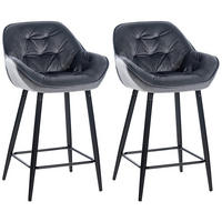 BARHOCKER 2er Set Gibal Samt dunkelgrau - Schwarz/Grau, Textil/Metall (54/93.5/57.5cm) - TPFLiving