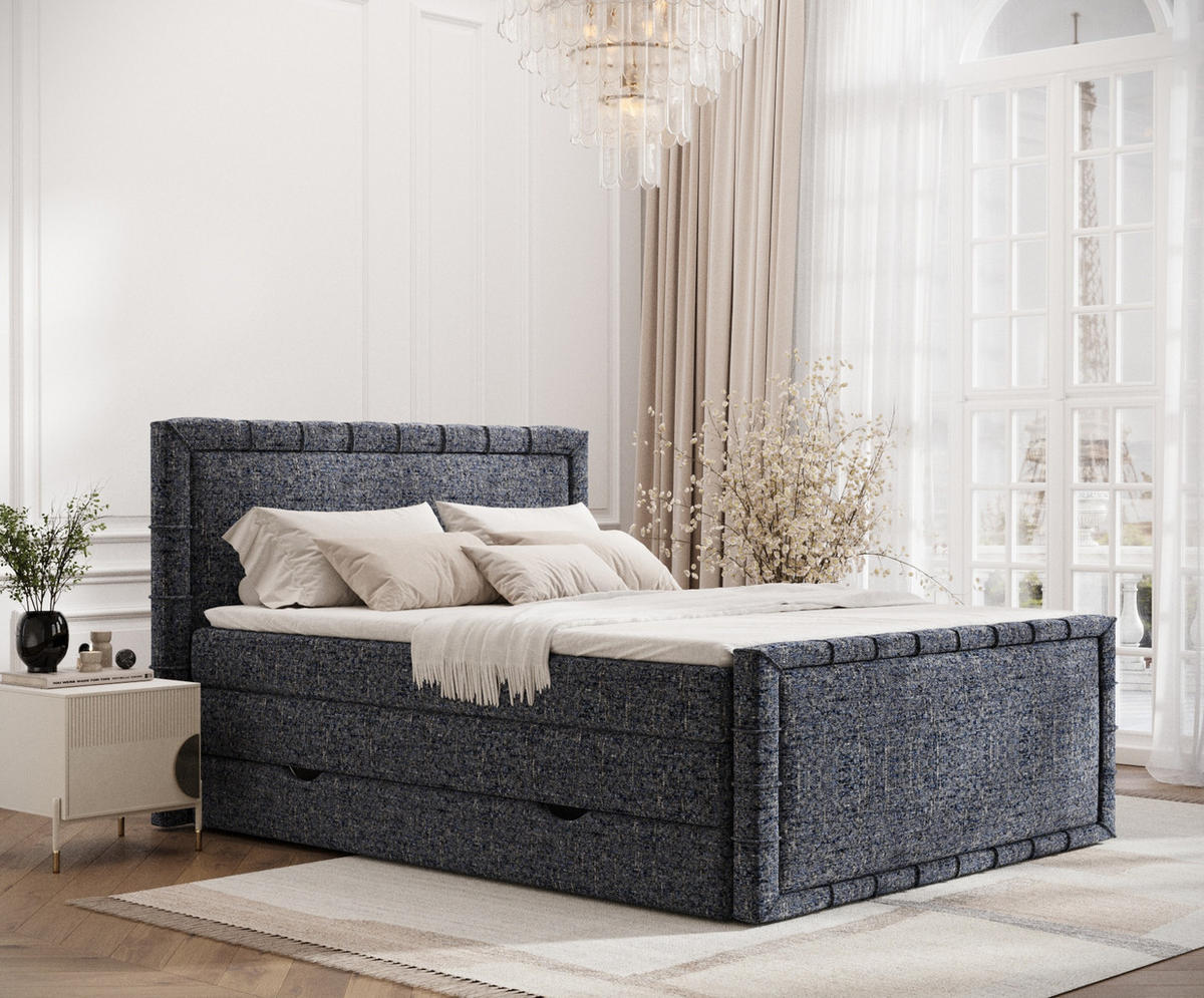 BOXBETT Estelle Marineblau 160/200 cm im Webstoff - Schwarz/Dunkelblau, Holz/Holzwerkstoff (160/200cm) - Maison de Reve