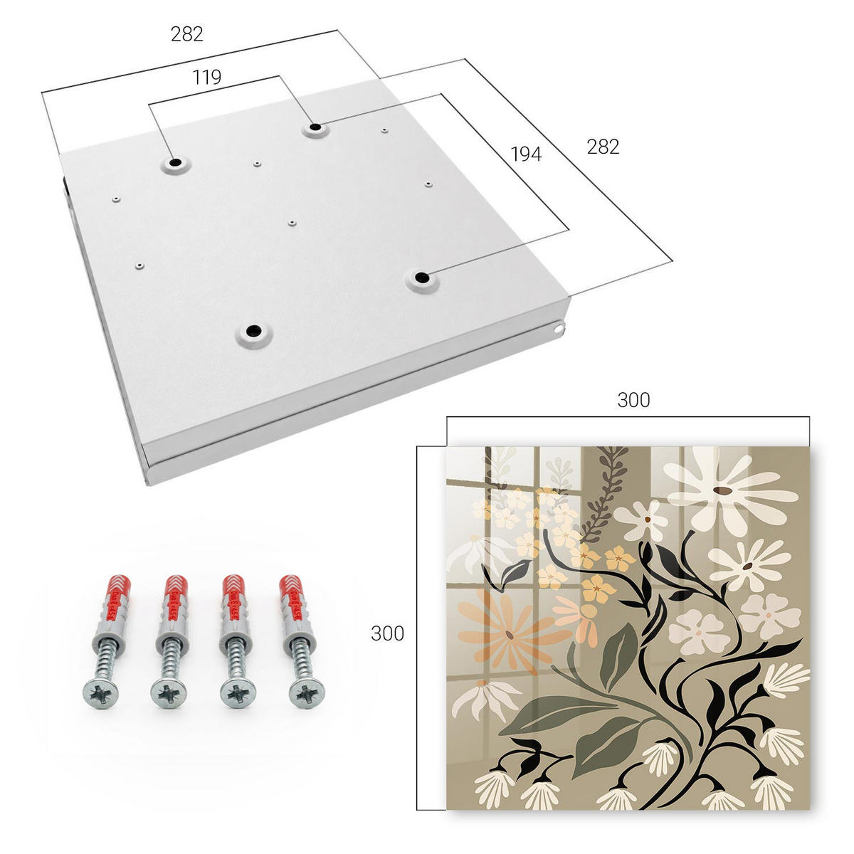SCHLÜSSELBOX Weiß 30x30 cm – Türöffnung nach rechts - Blumenmotiv - Beige, Metall (30/30/5cm) - TULUP