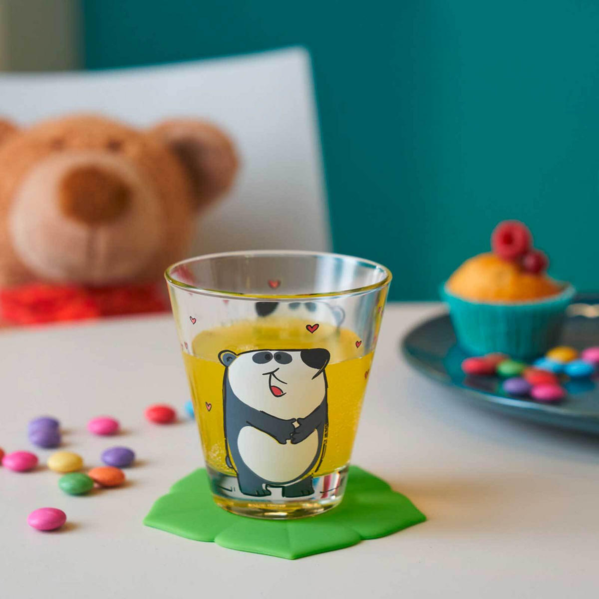 KINDERTASSE UND TRINKGLAS Bambini Panda 2er Set - Schwarz/Weiß, Glas (0.001L) - Leonardo Living