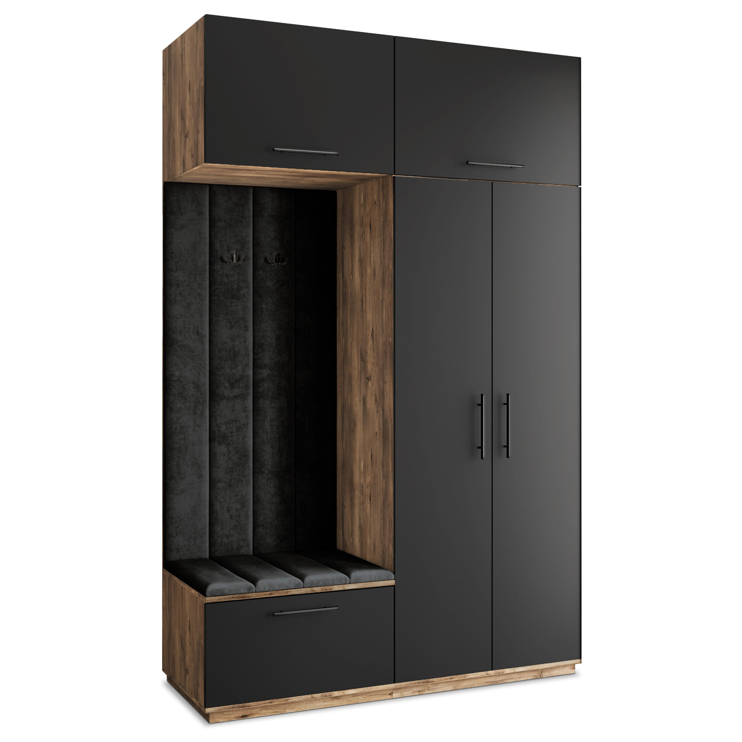 Masseno Garderobenschrank Eiche, Schwarz, Schwarz 150x240x60 cm