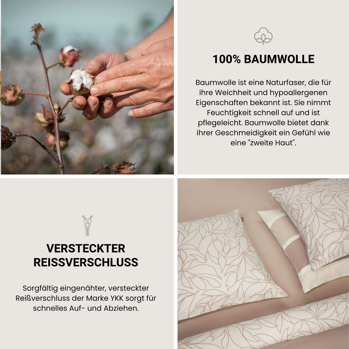 BETTWÄSCHESET Leaves - Renforcé - 2-teilig - 135 x 200 cm - Taupe - Taupe, Textil (135/200cm) - SCHIESSER