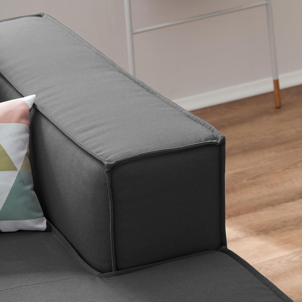 ECKSOFA mit Longchair - Anthrazit/Schwarz, Kunststoff/Textil (260/177cm) - home24