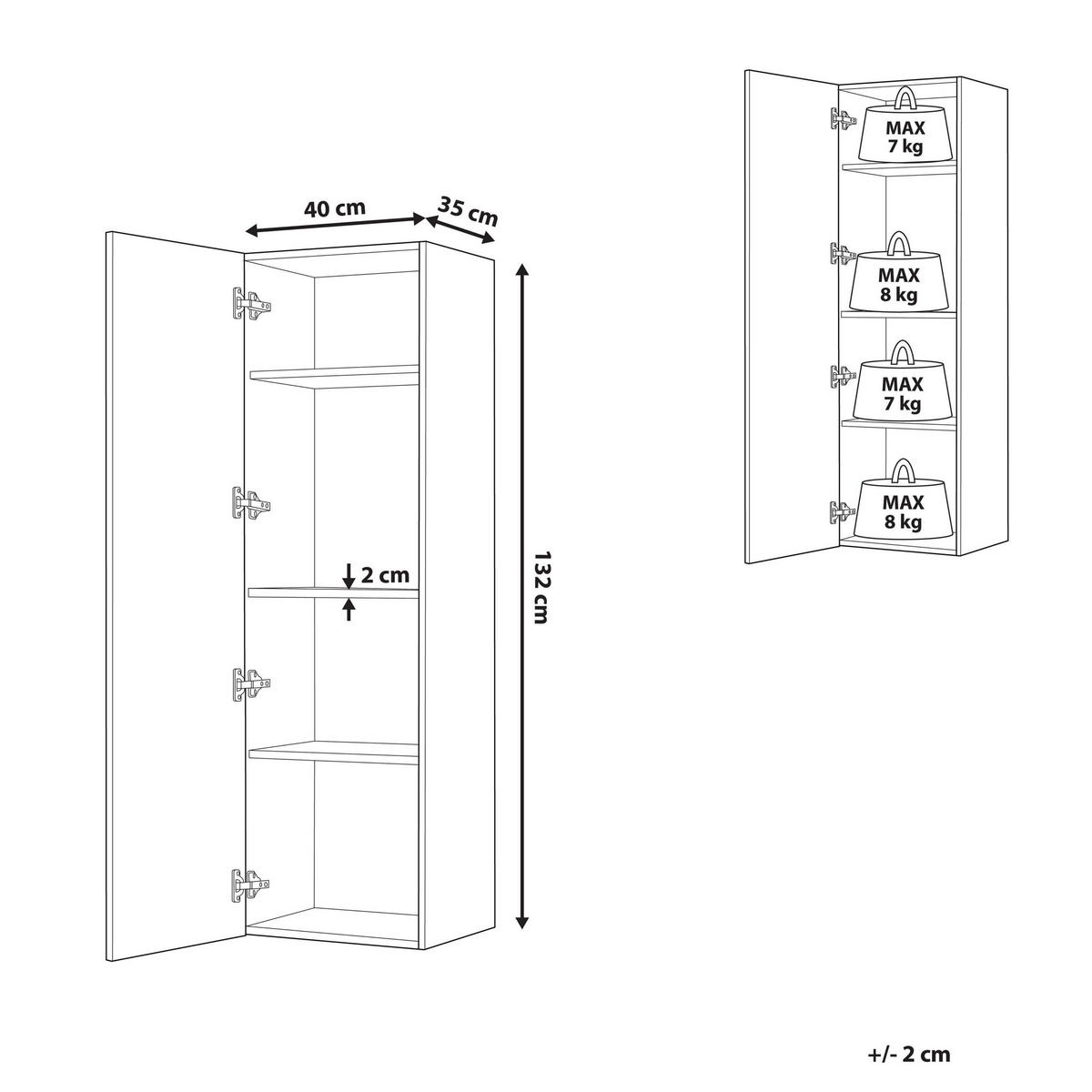 BAD HÄNGESCHRANK heller Holzfarbton Mataro - Hellbraun/Silberfarben, Holzwerkstoff (40/132/35cm) - Beliani