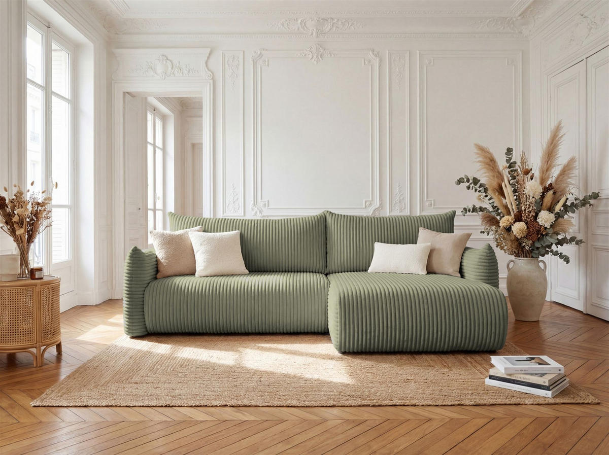 ECKSOFA Mailand Mit Schlaffunktion - Olivgrün, Holzwerkstoff/Textil (260/154cm) - Fun Möbel