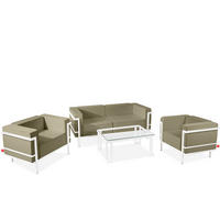 GARTENLOUNGE-SET TRIGLO 4-tlg., 1x Tisch, 2x Sessel, 1x Sofa 2-Sitzer, Modern, Weiß/Beige - Beige/Weiß, Textil/Metall - KONSIMO®
